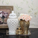 Maxbell Traditional Ceramic Ginger Jar for Table Floral Arrangement Decoration White S