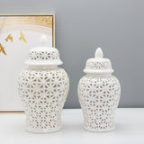 Maxbell Traditional Ceramic Ginger Jar for Table Floral Arrangement Decoration White S