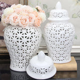 Maxbell Traditional Ceramic Ginger Jar for Table Floral Arrangement Decoration White S