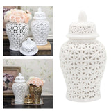 Maxbell Traditional Ceramic Ginger Jar for Table Floral Arrangement Decoration White S