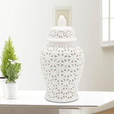 Maxbell Traditional Ceramic Ginger Jar for Table Floral Arrangement Decoration White S