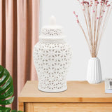 Maxbell Traditional Ceramic Ginger Jar for Table Floral Arrangement Decoration White S