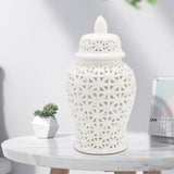 Maxbell Traditional Ceramic Ginger Jar for Table Floral Arrangement Decoration White S