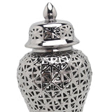 Maxbell Traditional Ceramic Ginger Jar for Table Floral Arrangement Decoration Silver M