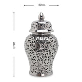 Maxbell Traditional Ceramic Ginger Jar for Table Floral Arrangement Decoration Silver M