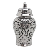 Maxbell Traditional Ceramic Ginger Jar for Table Floral Arrangement Decoration Silver M