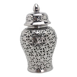 Maxbell Traditional Ceramic Ginger Jar for Table Floral Arrangement Decoration Silver M