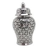 Maxbell Traditional Ceramic Ginger Jar for Table Floral Arrangement Decoration Silver M