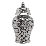 Maxbell Traditional Ceramic Ginger Jar for Table Floral Arrangement Decoration Silver M
