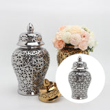 Maxbell Traditional Ceramic Ginger Jar for Table Floral Arrangement Decoration Silver M