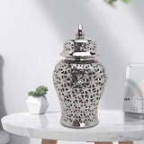Maxbell Traditional Ceramic Ginger Jar for Table Floral Arrangement Decoration Silver M