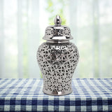 Maxbell Traditional Ceramic Ginger Jar for Table Floral Arrangement Decoration Silver M