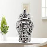 Maxbell Traditional Ceramic Ginger Jar for Table Floral Arrangement Decoration Silver M