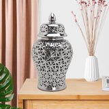 Maxbell Traditional Ceramic Ginger Jar for Table Floral Arrangement Decoration Silver M