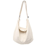 Maxbell messenger Bag High Capacity Reusable Canvas Tote for Gift Shopping Women White