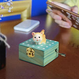 Maxbell Wooden Hand Crank Music Box for Women Halloween Gifts Party Decoration Yellow Cat