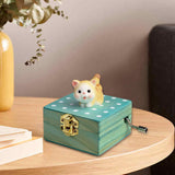 Maxbell Wooden Hand Crank Music Box for Women Halloween Gifts Party Decoration Yellow Cat