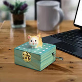 Maxbell Wooden Hand Crank Music Box for Women Halloween Gifts Party Decoration Yellow Cat