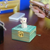 Maxbell Wooden Hand Crank Music Box for Women Halloween Gifts Party Decoration Gray Dog