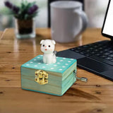 Maxbell Wooden Hand Crank Music Box for Women Halloween Gifts Party Decoration Gray Dog