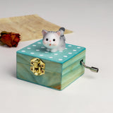 Maxbell Wooden Hand Crank Music Box for Women Halloween Gifts Party Decoration Gray Cat