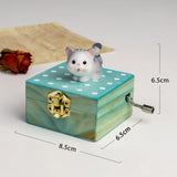 Maxbell Wooden Hand Crank Music Box for Women Halloween Gifts Party Decoration Gray Cat