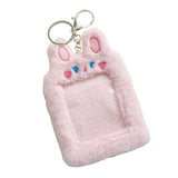 Maxbell Plush Keychain Holder Plush Protective Case Photocard Holder for Household Pink Rabbit