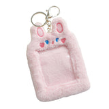 Maxbell Plush Keychain Holder Plush Protective Case Photocard Holder for Household Pink Rabbit