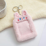 Maxbell Plush Keychain Holder Plush Protective Case Photocard Holder for Household Pink Rabbit