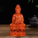 Maxbell Maxbell Wood Guan Yin Statue Worship Figurine Feng Shui for Desktop Home Decor Brown