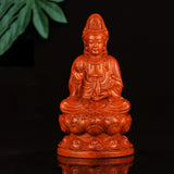 Maxbell Maxbell Wood Guan Yin Statue Worship Figurine Feng Shui for Desktop Home Decor Brown