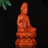 Maxbell Maxbell Wood Guan Yin Statue Worship Figurine Feng Shui for Desktop Home Decor Brown