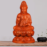 Maxbell Maxbell Wood Guan Yin Statue Worship Figurine Feng Shui for Desktop Home Decor Brown