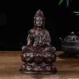Maxbell Maxbell Wood Guan Yin Statue Worship Figurine Feng Shui for Desktop Home Decor Black