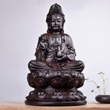 Maxbell Maxbell Wood Guan Yin Statue Worship Figurine Feng Shui for Desktop Home Decor Black