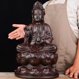 Maxbell Maxbell Wood Guan Yin Statue Worship Figurine Feng Shui for Desktop Home Decor Black