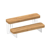 Maxbell Transparent Wood Display Stand Storage for Cosmetic Action Figure Dessert 2 Tiers