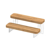 Maxbell Transparent Wood Display Stand Storage for Cosmetic Action Figure Dessert 2 Tiers