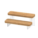 Maxbell Transparent Wood Display Stand Storage for Cosmetic Action Figure Dessert 2 Tiers