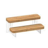 Maxbell Transparent Wood Display Stand Storage for Cosmetic Action Figure Dessert 2 Tiers