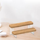Maxbell Transparent Wood Display Stand Storage for Cosmetic Action Figure Dessert 2 Tiers