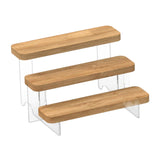 Maxbell Transparent Wood Display Stand Storage for Cosmetic Action Figure Dessert 3Tiers