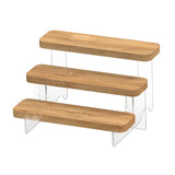 Maxbell Transparent Wood Display Stand Storage for Cosmetic Action Figure Dessert 3Tiers