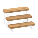 Maxbell Transparent Wood Display Stand Storage for Cosmetic Action Figure Dessert 3Tiers