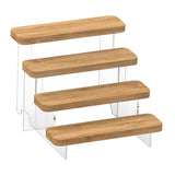 Maxbell Transparent Wood Display Stand Storage for Cosmetic Action Figure Dessert 4 Tiers