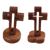 Maxbell Walnut Wood Cross Statue Decoration Artwork Sacred for Tabletop Memorial Round Base