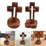 Maxbell Walnut Wood Cross Statue Decoration Artwork Sacred for Tabletop Memorial Round Base