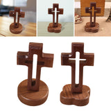Maxbell Walnut Wood Cross Statue Decoration Artwork Sacred for Tabletop Memorial Round Base