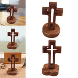 Maxbell Walnut Wood Cross Statue Decoration Artwork Sacred for Tabletop Memorial Round Base