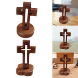 Maxbell Walnut Wood Cross Statue Decoration Artwork Sacred for Tabletop Memorial Round Base